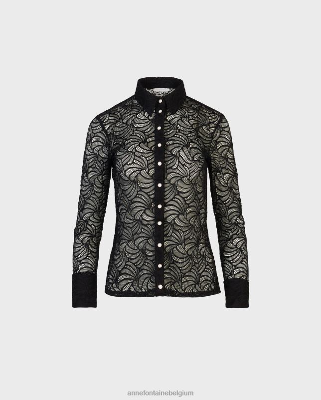 Anne Fontaine vrouwen atelier overhemd kanten overhemd met lange mouwen en knoopsluiting kleding zwart 06TRT129