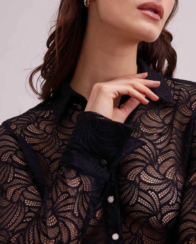 Anne Fontaine vrouwen atelier overhemd kanten overhemd met lange mouwen en knoopsluiting kleding zwart 06TRT129