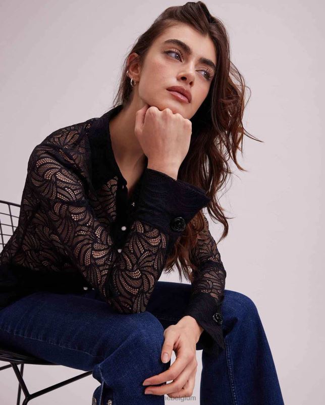 Anne Fontaine vrouwen atelier overhemd kanten overhemd met lange mouwen en knoopsluiting kleding zwart 06TRT129