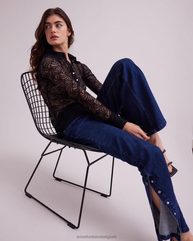 Anne Fontaine vrouwen atelier overhemd kanten overhemd met lange mouwen en knoopsluiting kleding zwart 06TRT129