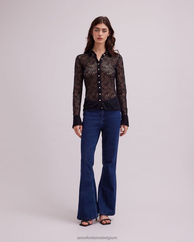 Anne Fontaine vrouwen atelier overhemd kanten overhemd met lange mouwen en knoopsluiting kleding zwart 06TRT129