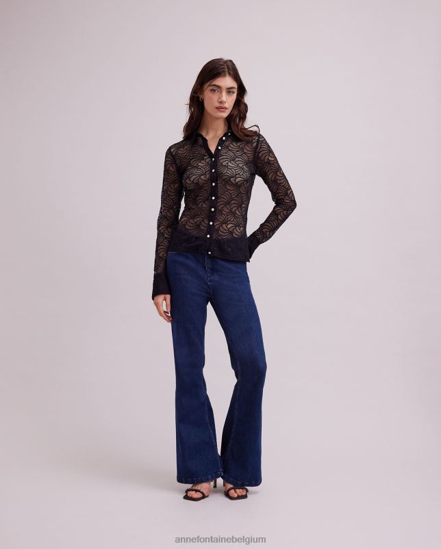 Anne Fontaine vrouwen atelier overhemd kanten overhemd met lange mouwen en knoopsluiting kleding zwart 06TRT129