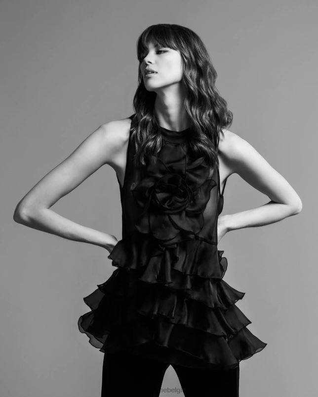 Anne Fontaine vrouwen aubrey blouse mouwloze blouse van gelaagde zijden organza kleding zwart 06TRT195