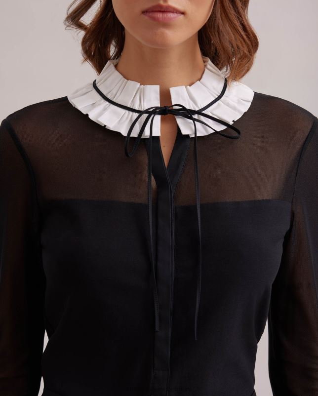 Anne Fontaine vrouwen beinecke overhemd transparant pullover overhemd met popeline kraag en manchetten met ruches kleding zwart wit 06TRT224