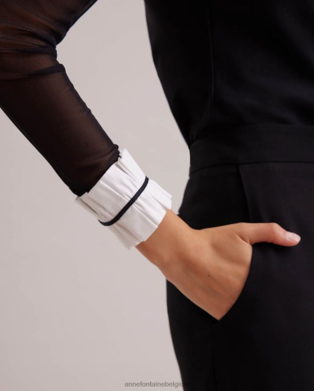 Anne Fontaine vrouwen beinecke overhemd transparant pullover overhemd met popeline kraag en manchetten met ruches kleding zwart wit 06TRT224