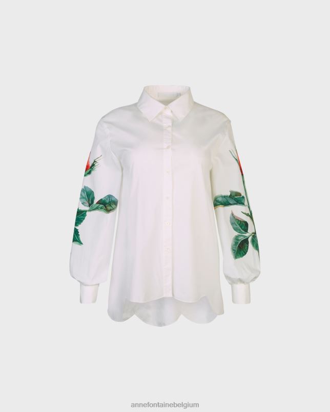 Anne Fontaine vrouwen bloemenshirt tuniekshirt met mouwen met rozenprint kleding wit 06TRT146