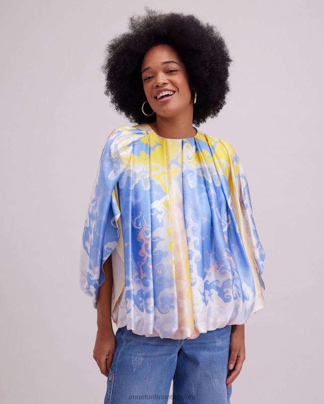 Anne Fontaine vrouwen blouse met aquarelprint, geplooide zijden blouse met aquarelprint kleding blauw 06TRT157