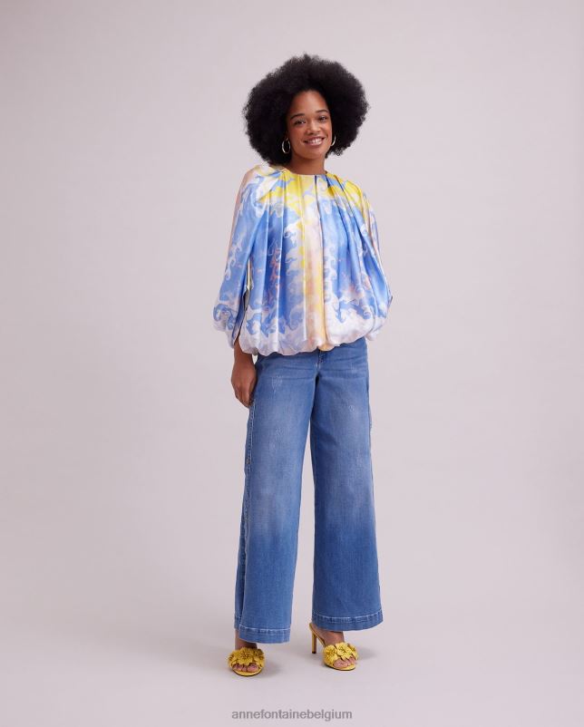 Anne Fontaine vrouwen blouse met aquarelprint, geplooide zijden blouse met aquarelprint kleding blauw 06TRT157