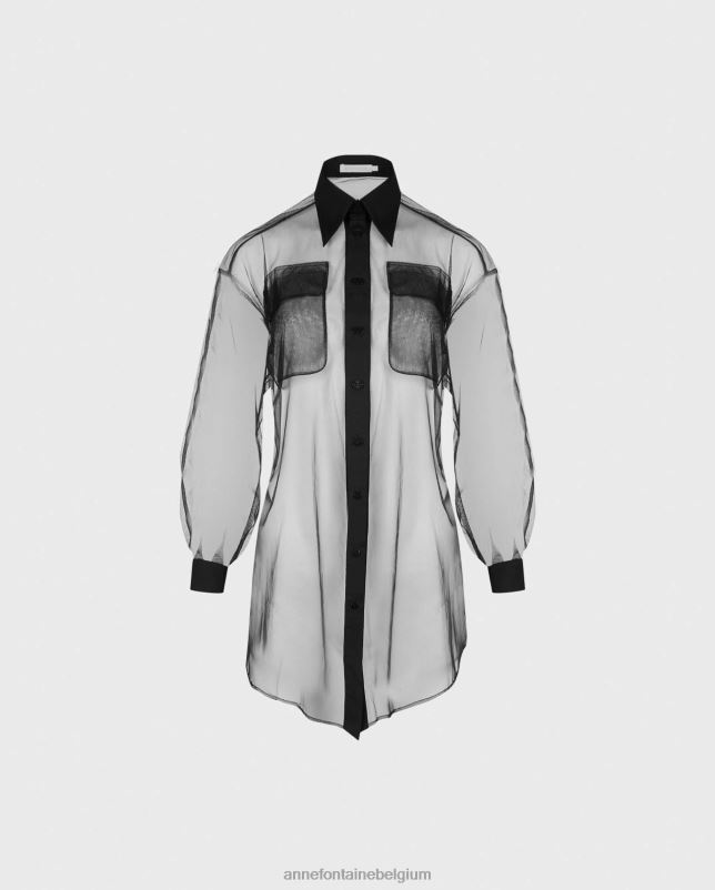 Anne Fontaine vrouwen brasilia overhemd transparant oversized overhemd met klepzakken aan de voorkant kleding zwart 06TRT170