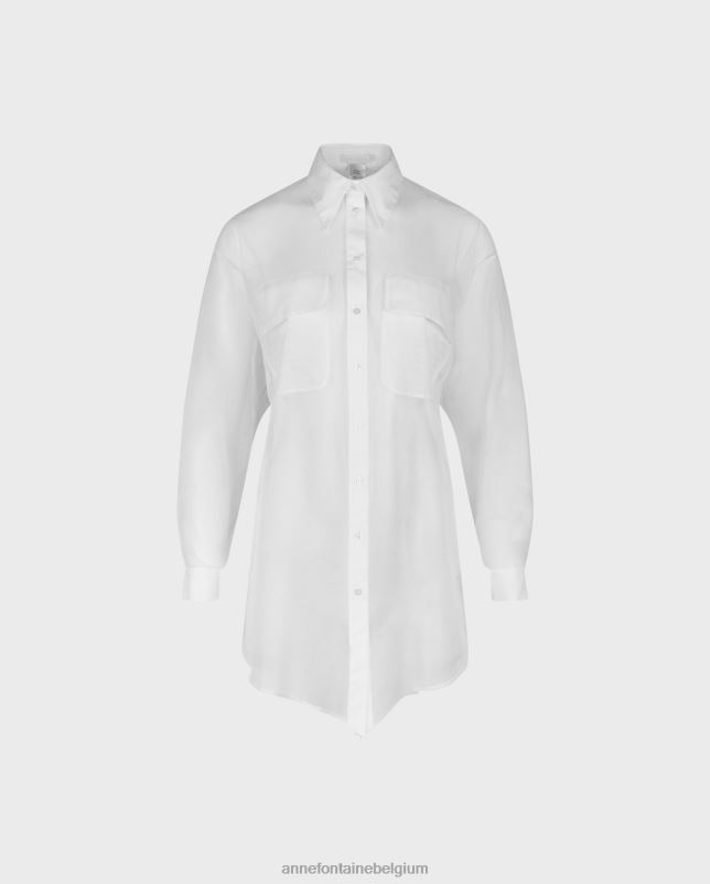 Anne Fontaine vrouwen brasilia overhemd transparant oversized overhemd met klepzakken kleding wit 06TRT158