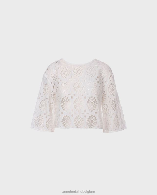 Anne Fontaine vrouwen calys blouse poplin blouse met getextureerde oogjes kleding wit 06TRT233