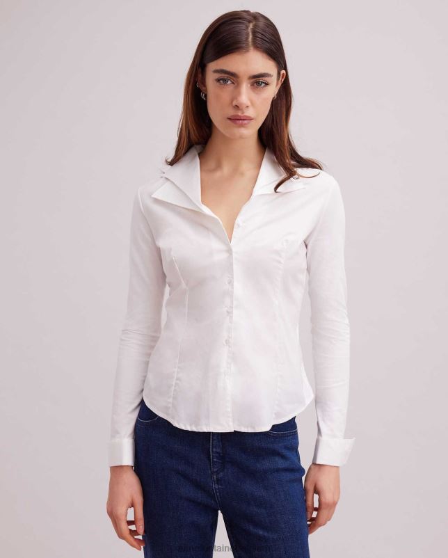 Anne Fontaine vrouwen christie shirt T-blouse met lange mouwen en dubbele kraag kleding wit 06TRT133