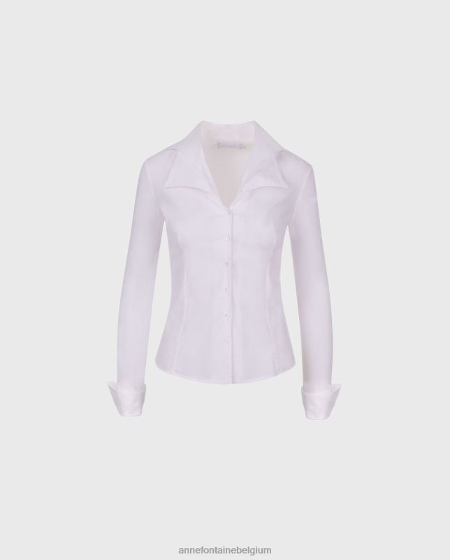 Anne Fontaine vrouwen christie shirt T-blouse met lange mouwen en dubbele kraag kleding wit 06TRT133