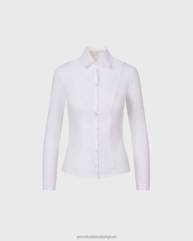 Anne Fontaine vrouwen clodie shirt geplooide en getailleerde blouse in pima jersey kleding wit 06TRT139
