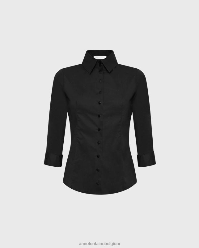 Anne Fontaine vrouwen connie shirt t-blouse met 3/4 mouwen en zwaluwmanchetten kleding zwart 06TRT167