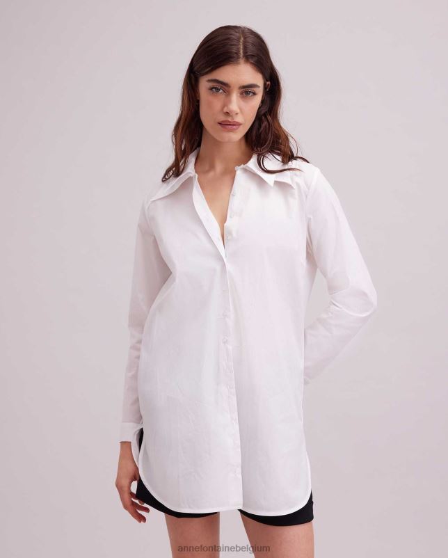 Anne Fontaine vrouwen eilen shirt tuniekshirt met doorschijnende kanten achterkant kleding wit 06TRT240