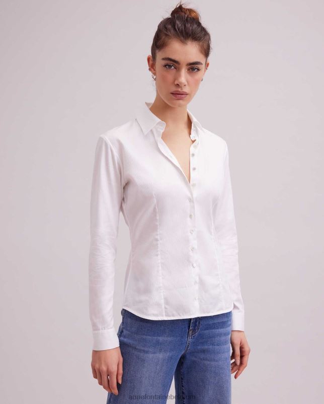 Anne Fontaine vrouwen gres overhemd klassiek button-down overhemd met kraag en microstrepen kleding wit 06TRT163