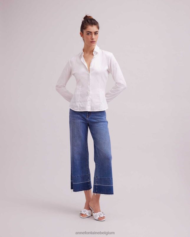 Anne Fontaine vrouwen gres overhemd klassiek button-down overhemd met kraag en microstrepen kleding wit 06TRT163