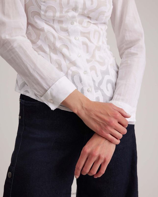 Anne Fontaine vrouwen hermelijn overhemd katoenen stretch overhemd met arabesque dessin kleding wit 06TRT165