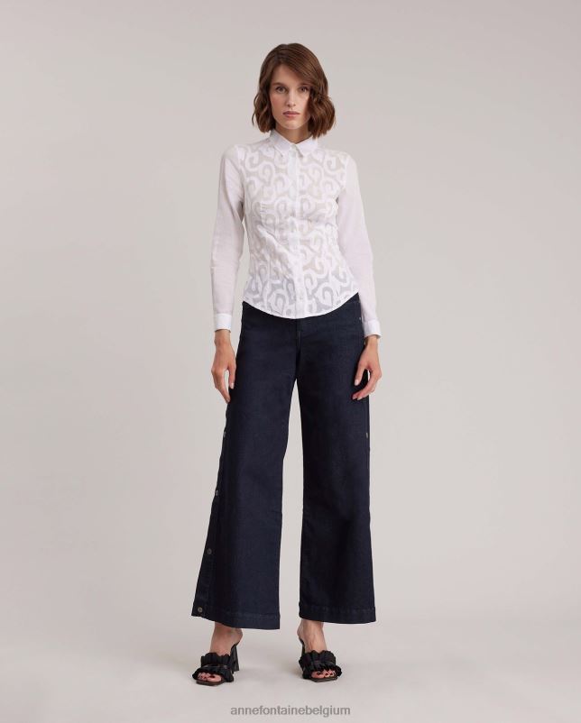 Anne Fontaine vrouwen hermelijn overhemd katoenen stretch overhemd met arabesque dessin kleding wit 06TRT165
