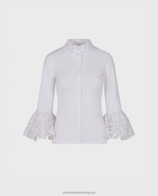Anne Fontaine vrouwen lana shirt katoenen shirt met geborduurde kanten details kleding wit 06TRT205