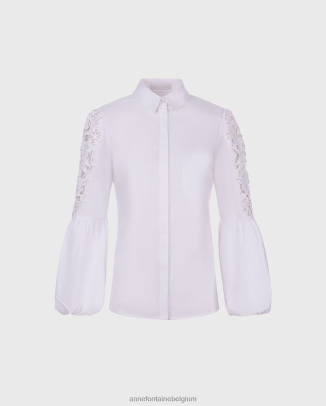 Anne Fontaine vrouwen laora overhemd overhemd met ballonmouwen en ingewikkeld bloemenborduurwerk kleding wit 06TRT182