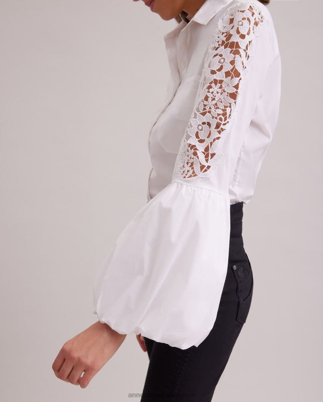Anne Fontaine vrouwen laora overhemd overhemd met ballonmouwen en ingewikkeld bloemenborduurwerk kleding wit 06TRT182