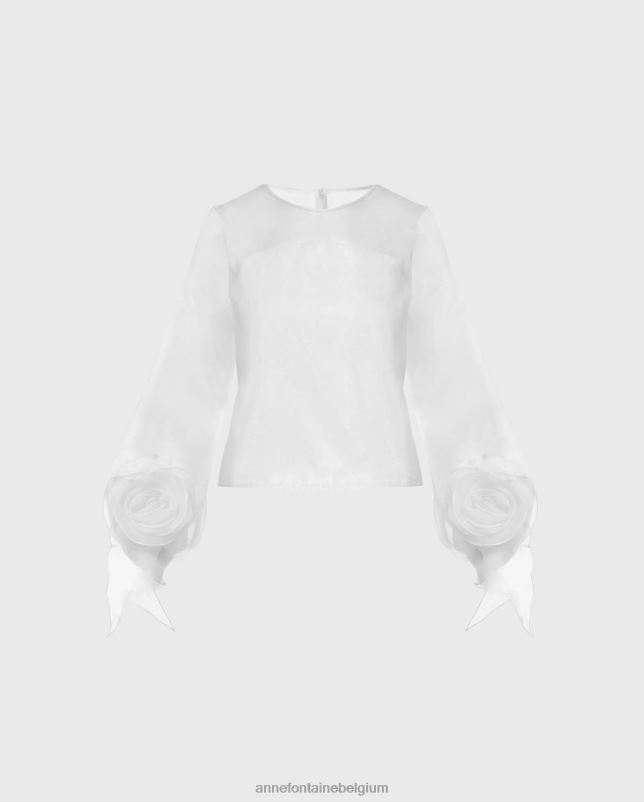 Anne Fontaine vrouwen lenteblouse zijden organzablouse met lange mouwen kleding wit 06TRT199