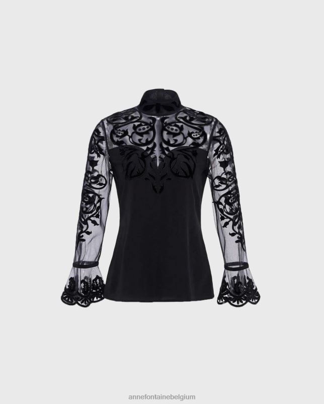 Anne Fontaine vrouwen loeky blouse zijden blouse met doorzichtig schouderstuk en mouwen kleding zwart 06TRT228