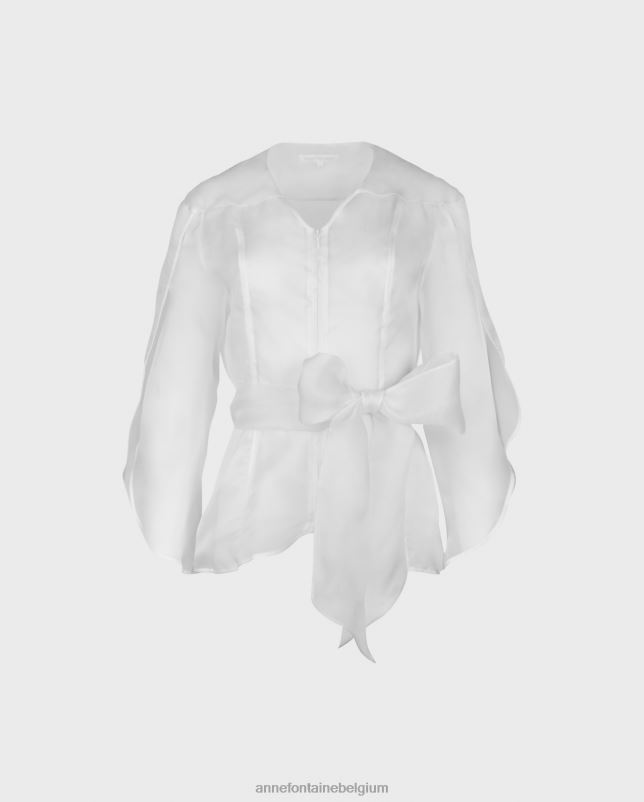 Anne Fontaine vrouwen luxe blouse doorschijnende blouse met lange mouwen en bloemmouwen kleding wit 06TRT137