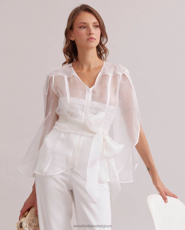 Anne Fontaine vrouwen luxe blouse doorschijnende blouse met lange mouwen en bloemmouwen kleding wit 06TRT137