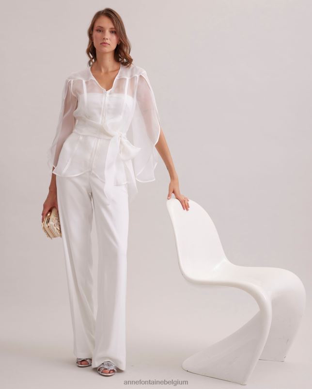 Anne Fontaine vrouwen luxe blouse doorschijnende blouse met lange mouwen en bloemmouwen kleding wit 06TRT137