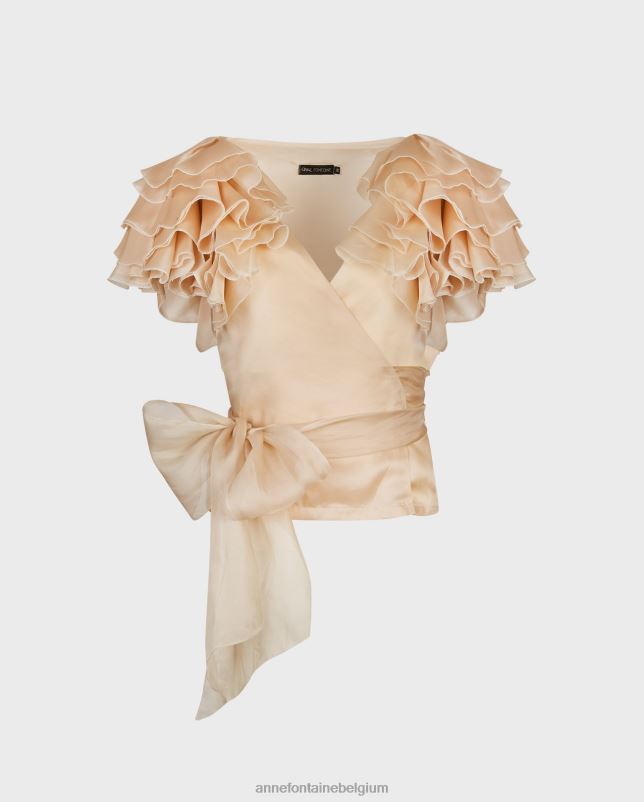 Anne Fontaine vrouwen luz blouse zijden organza wikkelblouse met gelaagde ruchemouwen kleding beige 06TRT173