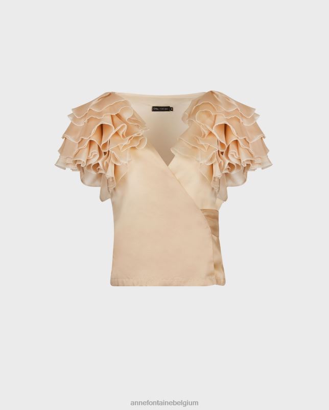 Anne Fontaine vrouwen luz blouse zijden organza wikkelblouse met gelaagde ruchemouwen kleding beige 06TRT173