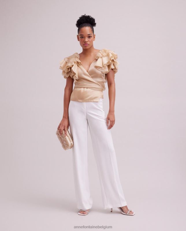 Anne Fontaine vrouwen luz blouse zijden organza wikkelblouse met gelaagde ruchemouwen kleding beige 06TRT173