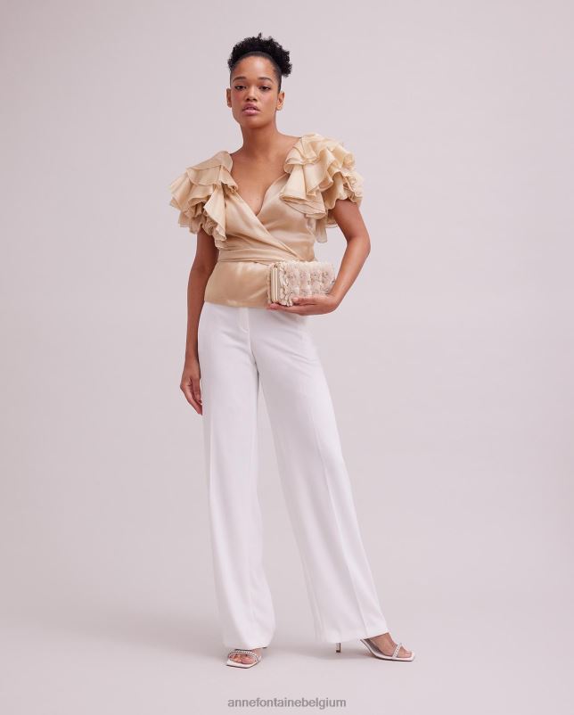 Anne Fontaine vrouwen luz blouse zijden organza wikkelblouse met gelaagde ruchemouwen kleding beige 06TRT173