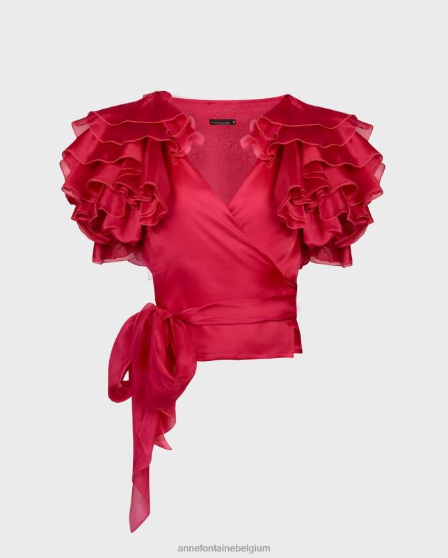 Anne Fontaine vrouwen luz blouse zijden organza wikkelblouse met gelaagde ruchemouwen kleding roze 06TRT174