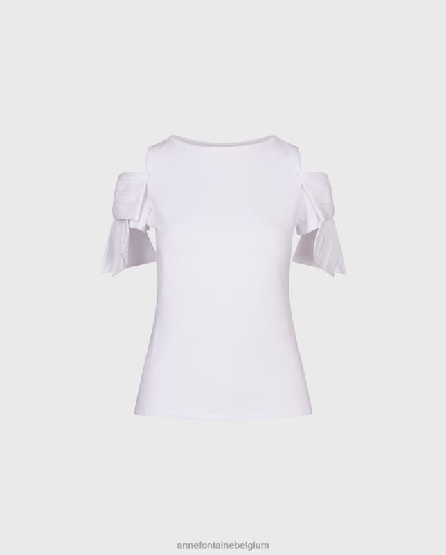 Anne Fontaine vrouwen myrtille top jersey katoenen top met koude schouders en strikdetail kleding wit 06TRT181