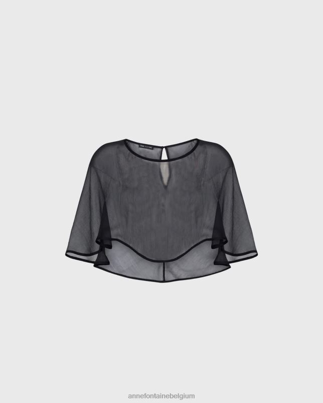 Anne Fontaine vrouwen mythe cape zijden chiffon hoog-laag cape kleding zwart 06TRT207