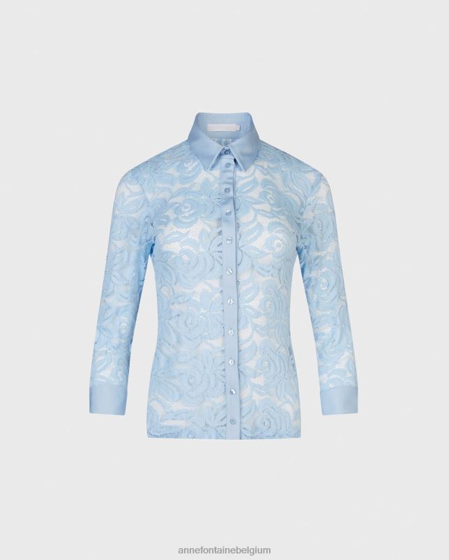 Anne Fontaine vrouwen nahia overhemd Kanten overhemd met 3/4 mouwen in Riviera kleding blauw 06TRT156