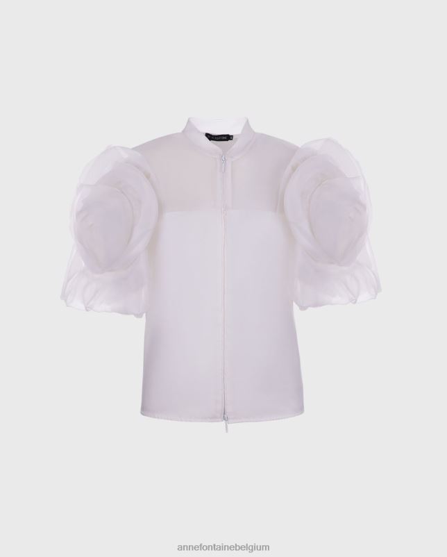 Anne Fontaine vrouwen natalys blouse zijden organza blouse met bloemvormige mouwen kleding wit 06TRT203