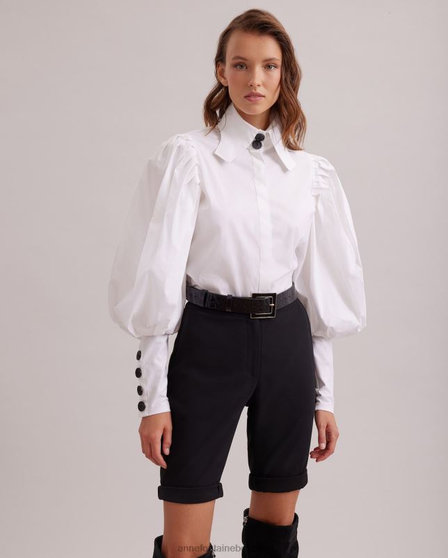 Anne Fontaine vrouwen nohant overhemd boxy poplin overhemd met bisschopsmouwen en knoopdetails kleding zwart wit 06TRT221