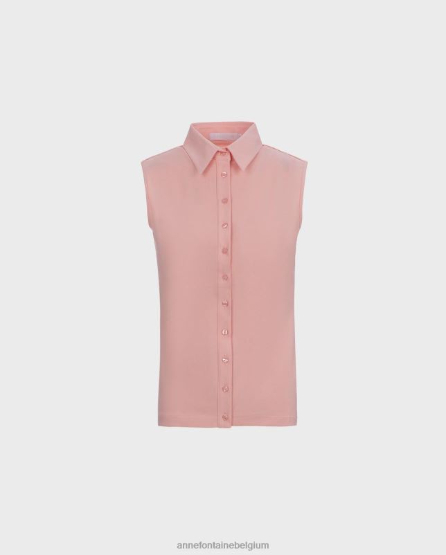 Anne Fontaine vrouwen nuage overhemd mouwloos jersey overhemd met knopen kleding bloemblaadje roze 06TRT211