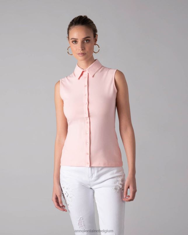 Anne Fontaine vrouwen nuage overhemd mouwloos jersey overhemd met knopen kleding bloemblaadje roze 06TRT211
