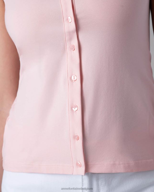 Anne Fontaine vrouwen nuage overhemd mouwloos jersey overhemd met knopen kleding bloemblaadje roze 06TRT211