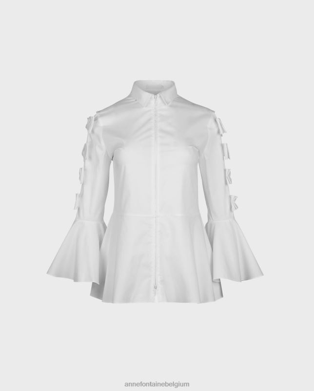 Anne Fontaine vrouwen peintre overhemd poplin overhemd met peplumzoom en strikdetails kleding wit 06TRT159