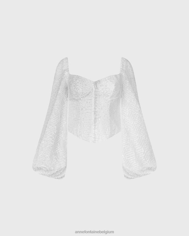 Anne Fontaine vrouwen pluimkleurige blouse met getextureerde ballonmouwen in korsetstijl kleding wit 06TRT219
