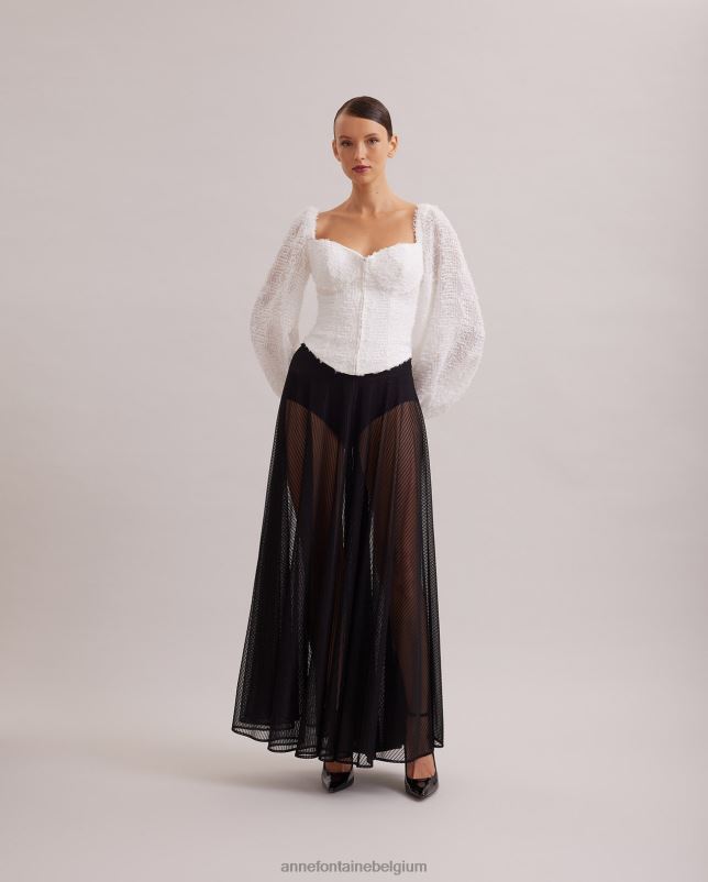 Anne Fontaine vrouwen pluimkleurige blouse met getextureerde ballonmouwen in korsetstijl kleding wit 06TRT219