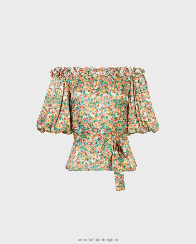 Anne Fontaine vrouwen r blouse off-shoulder blouse met allover veelkleurige mini-rozenprint kleding oranje 06TRT238
