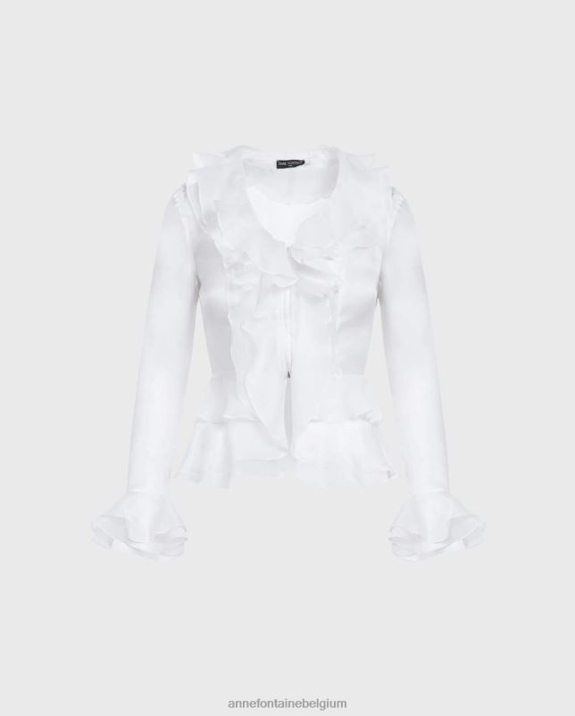 Anne Fontaine vrouwen sady blouse zijden organza overhemd versierd met ruches kleding wit 06TRT198